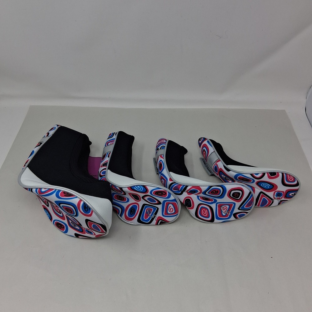 Taboo Fashions 4 Piece Golf Club Headcover Set Pink Blue Swirl Retro Geometric
